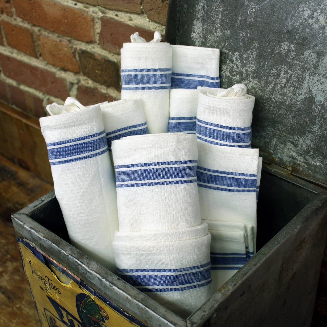 Vintage Farmhouse Retro Blue Stripe Towels